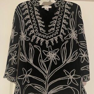 Lauren Michelle Black Tunic with White Embroidery